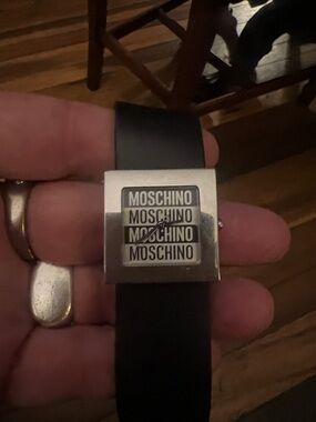 Moschino Silver Square Logo Dial Men's Watch with Black Strap